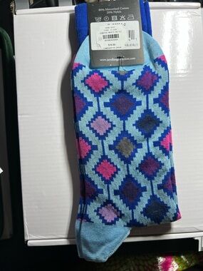 Blue Multi Geometric Cotton Blend Socks